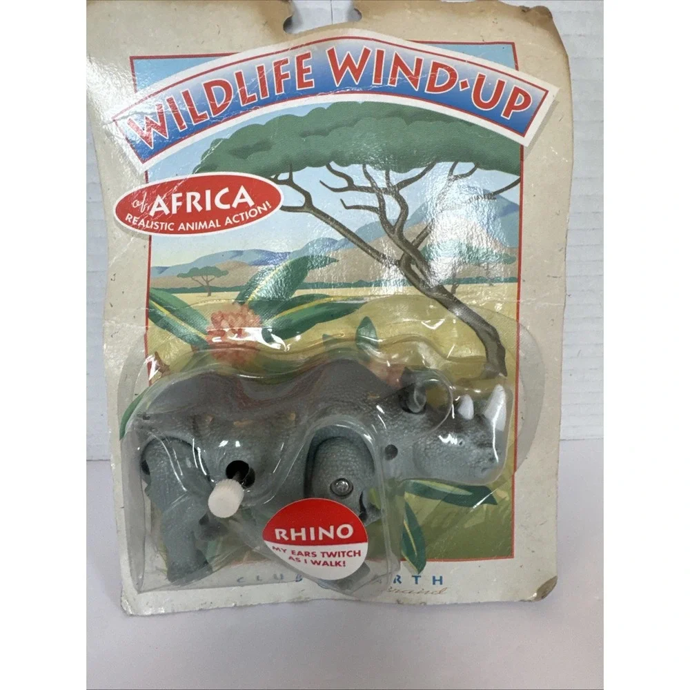 New Vintage Club Earth Wildlife Wind Up Of Africa Rhino Toy Realistic action